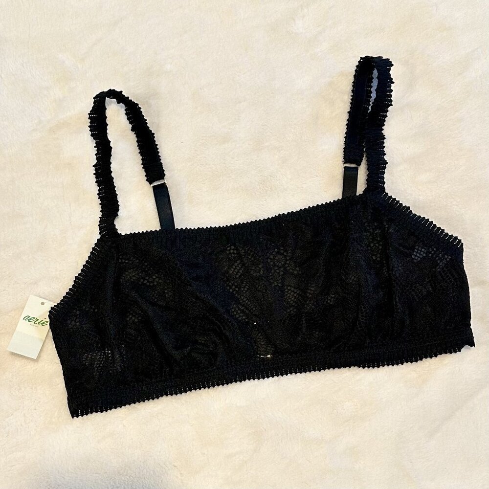 NWT Aerie Black Coral Lace Bandeau Bralette - Size: Large